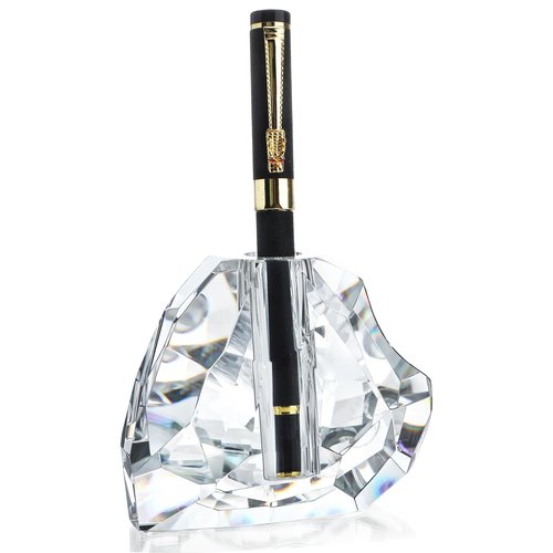 QFkris 3.5'' Crystal Signature Fountain Pen & Pencil Holder Heart Shaped Glass Cut Pen Stand Office Supplies Desktop Organizer Desk Decoration Student Graduation Birthday Gift