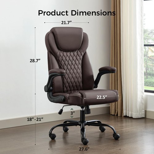 Amseatec Office Chair - Ergonomic PU Leather Executive Desk Chair with Lumbar Support & Adjustable Arms | Brown