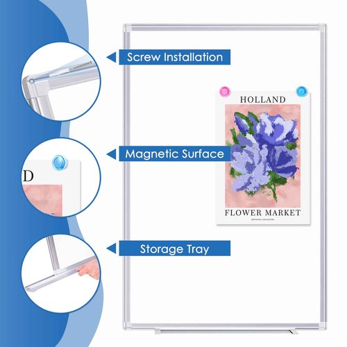 TRIPOLLO White Board Dry Erase 36 x 24 inches, Magnetic Dry Erase Board Whiteboard for Wall, Aluminum Frame Hanging Whiteboard Marker Board Writing Board (36 x 24 inch Silver)