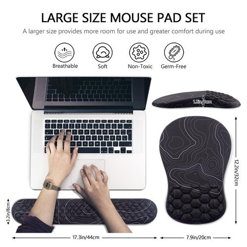 Mouse Pad Wrist Support, Laokiiy 2 in1 Keyboard Wrist Rest+ Ergonomic Mouse Pad, Non-Slip Wrist Rest for Computer Keyboard, Made Easy Typing & Relieve Wrist Pain(Black White)