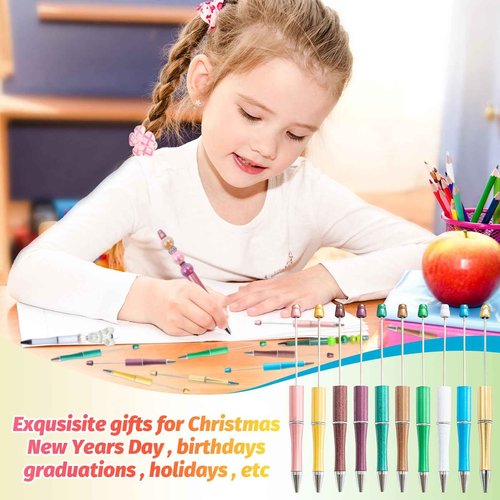 DASTTUIS 450 Pieces Beadable Pens - 150 Plastic Beadable Pens Bulk, Refills & Pen Bags Included - Beaded Pens Kit Cute Ballpoint Pens Black Ink - DIY Pens for Students & Teachers (Multicolor)