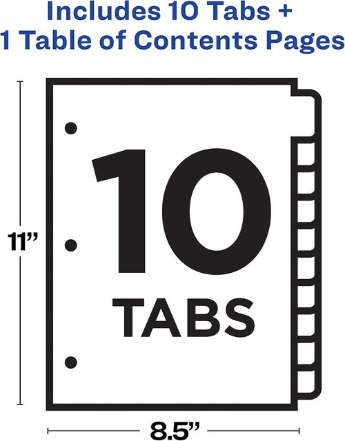 Avery Dividers - Customizable 10-Tab Set for 3 Ring Binders | Multicolor Tabs for Easy Organization