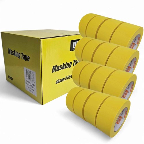 WTP TOOLS MTP48-16 Automotive Industry Masking Tape for Painting and Refinishing, Yellow Color, 2" Width, 55yards Length, Box of 16 Rolls