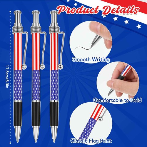 Qeeenar 200 Pcs Veterans Day American Flag Ballpoint Pen and Patriotic Ribbon Pins with Star Set 1.0 mm Black Ink Gel 4th of July Ink Pen for Veterans Day Memorial Independence Party Supplies