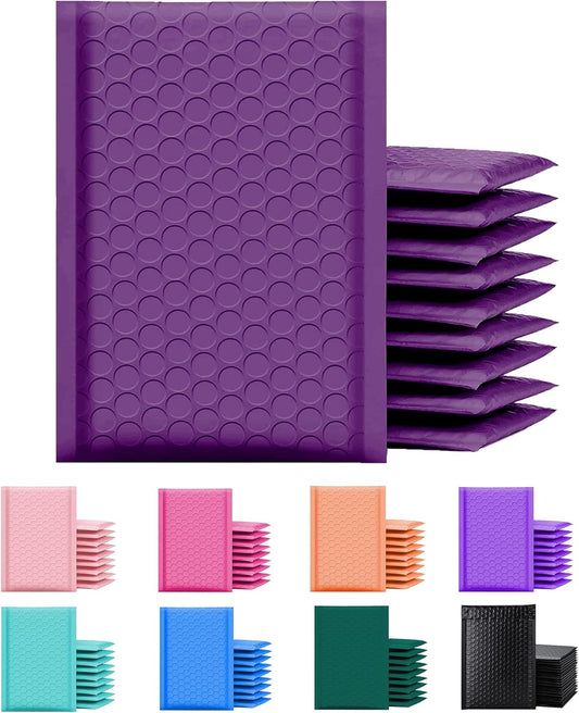 Yens Poly Bubble Mailers - 4x8 Inch Purple Waterproof Self-Seal Shipping Bags | 50 Pack Padded Envelopes