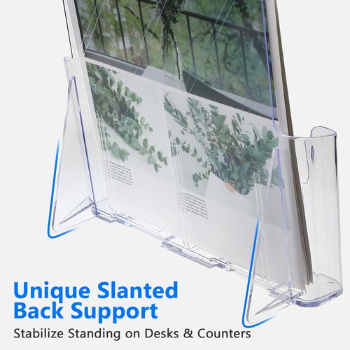 Acrylic Brochure Holder 8.5 x 11 inches, 2 Pack Clear Brochure Display Stand with Removable Divider for Trifold 4 Inches Wide Pamphlet, Plastic Flyer Holder for Magazine, Literature, Booklet
