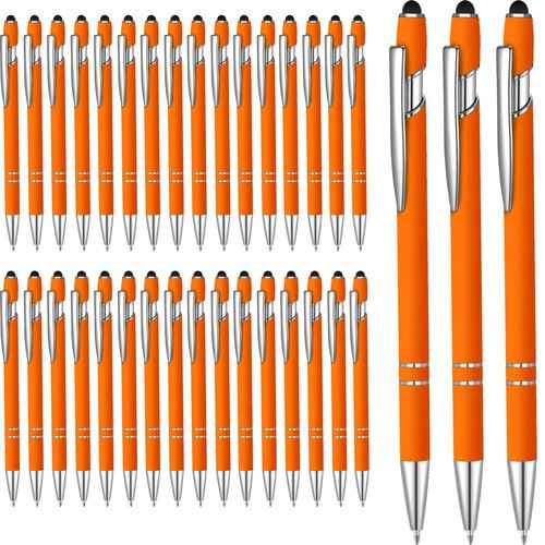 100 Pcs Ballpoint Pen with Stylus 2 in 1 Ballpoint Pen for Touch Screens, 2 in 1 Thank You Pen Gift for Colleagues, Coworker, Office (Orange)