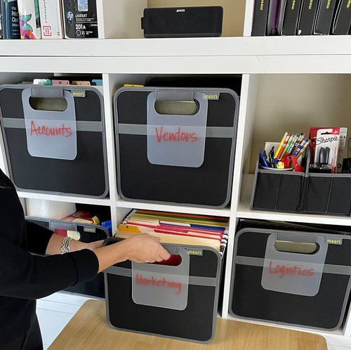 meori Foldable Storage File Box w/Hanging Rails Rewritable Label Fabric …