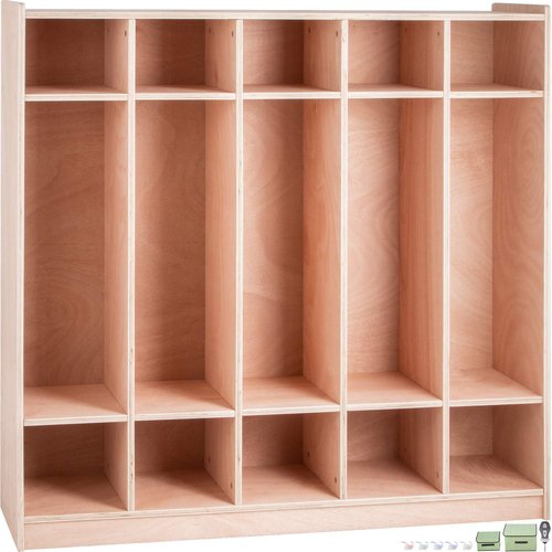 Happybuy 5-Section School Storage Locker, Wooden Storage Cabinet with 4 Casters, Classroom Cubbies for Storage, 15mm Thick Plywood Locker for Home, Office, School,Gym, Kindergarten
