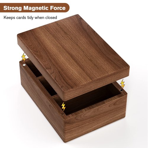 MaxGear Business Card Holder for Desk, 2.2" x 3.5" Walnut Wood Business Card Organizer, Index Cards Box Holds 300 Cards, 3 Divider Boards Includes A-Z Tabs, Desktop Organizers for Office & Home