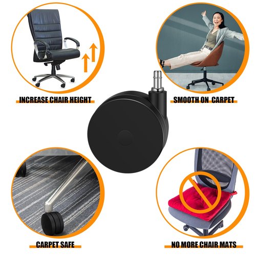CroBlissful 5 Pcs 4'' Extra Large Chair Wheels for Carpet Heavy Duty Office Twin Chair Casters Replacement 7/16 x 7/8 Grip Ring for Furniture Hardwood Floor Computer Desk Safe Rotating Wheels(Black)