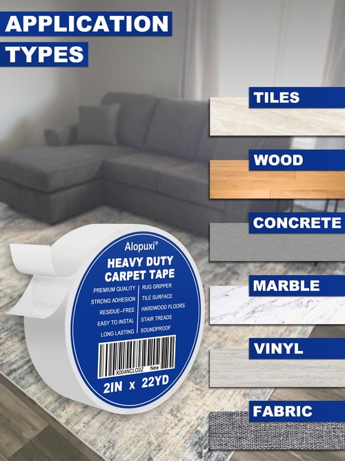 Alopuxi Double Sided Carpet Tape 2 Inch x 22Yards, Rug Tape Grippers, for Hardwood Floors and Area Rugs, No Damage, Residue Free