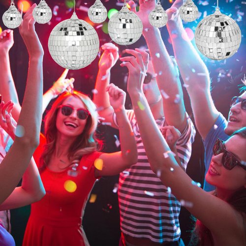 Mini Mirror Disco Ball Ornaments: Hanging Disco Ball Silver Party Decorations Set 28 Pack - Small Mirror Balls Decor for Wedding Christmas Birthday Cake Topper (1.2/1.6/2/2.4 Inch)