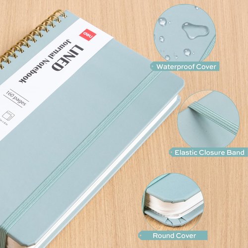 Deli Green Lined Spiral Journal - 160 Pages A5 Hardcover Notebook for Work, School & Note Taking