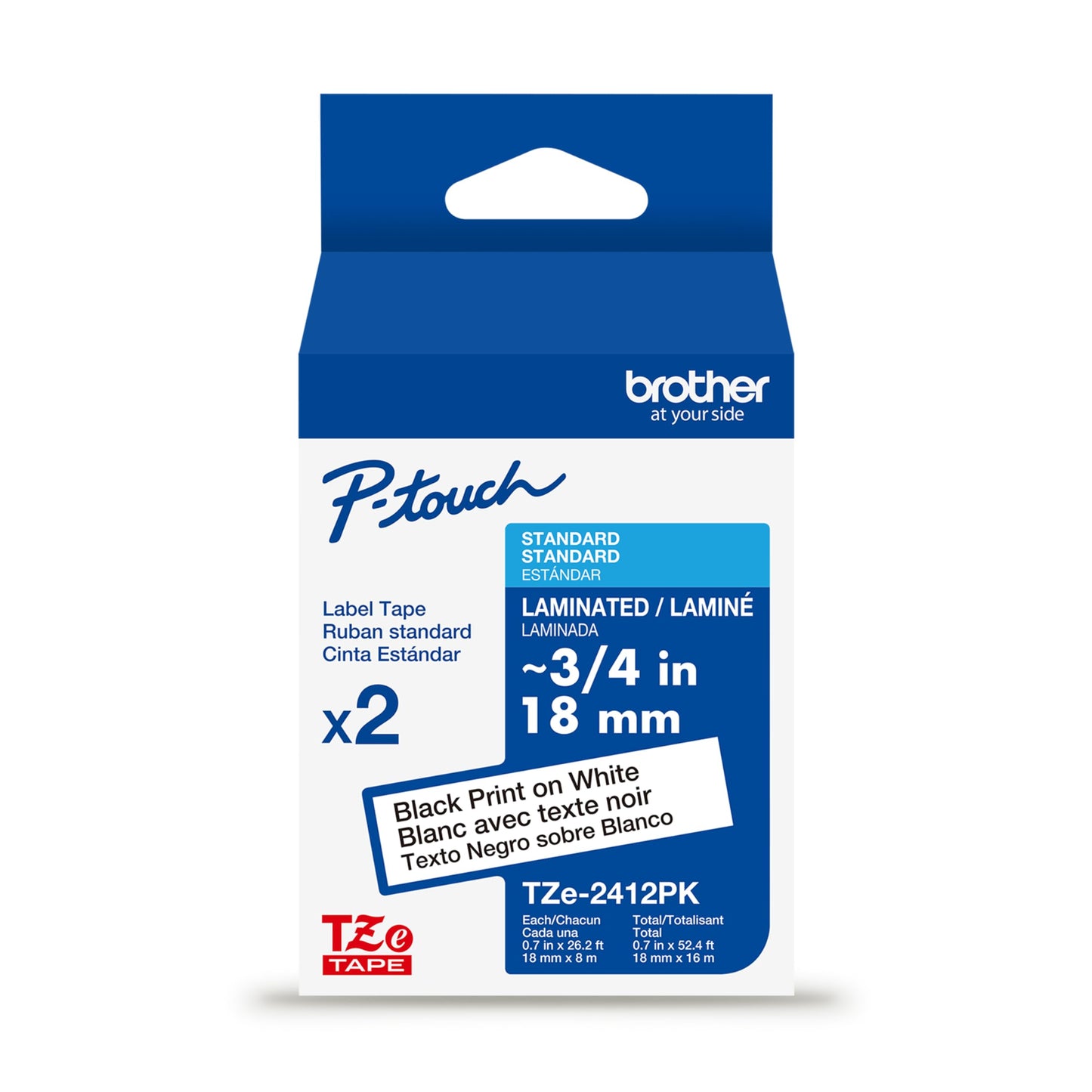 Brother Genuine TZe241 3/4" 2-Pack Black Print on White Label Tape, 26.2 ft per Roll, 52.4 ft Total