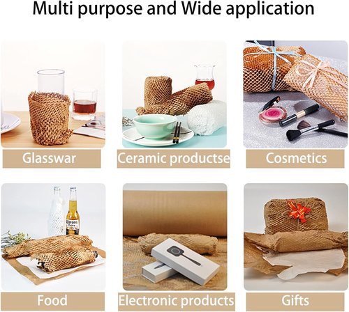 Onesimcr Honeycomb Packing Paper Wrap - 15" x 131' Eco-Friendly Alternative to Bubble Wrap | Includes 20 Fragile Stickers