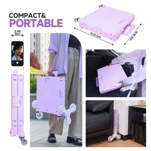 Foldable Rolling Crate for Stair Climbing : Handcart for Shopping Teacher Laundry (Lavender)