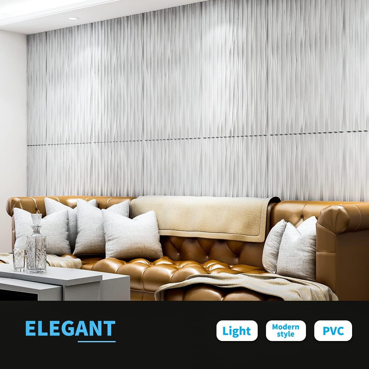 Art3d 3D Wall Panels - Large White PVC Textured Wavy Design for Stunning Interior Décor | Pack of 6 Tiles (47.2"×23.6")