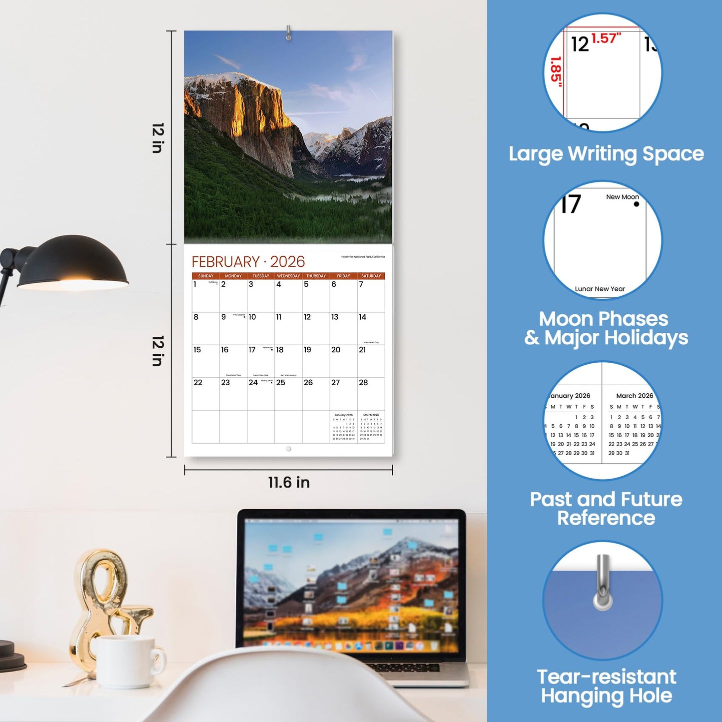 2026 Calendar, National Park Seasons 2026 Wall Calendar Starts from January 2026, 11.6 x 24 Inches (Opened), Monthly Wall Planner Hanging with Premium Paper, Ideal for Office or Home, Giftable Present