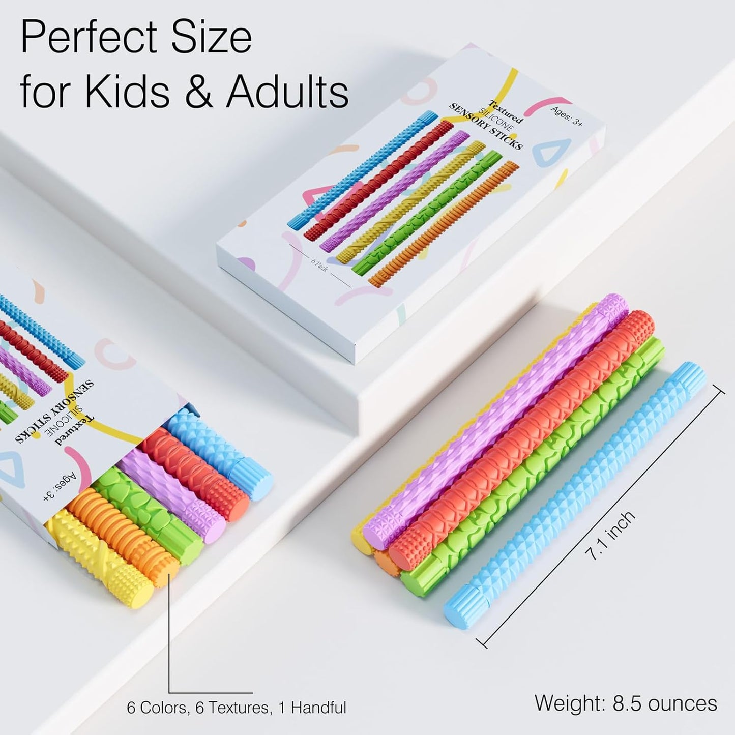 Skiennix Fidget Sensory Sticks - 6PCS Textured Stress Relief Toys for Kids & Teens | Travel Essentials
