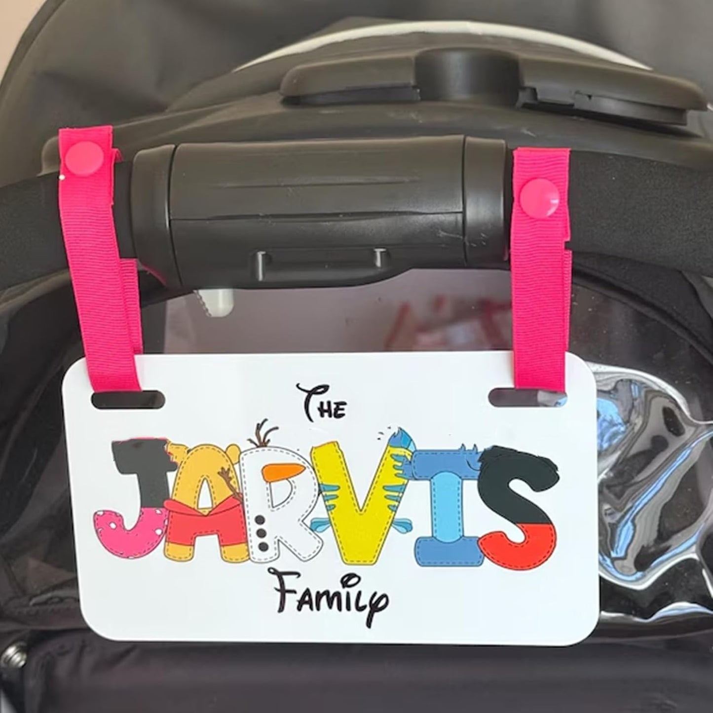 Skiennix Personalized Family Name Stroller Sign - Custom Acrylic Amusement Park Tag | 6x12 Inch