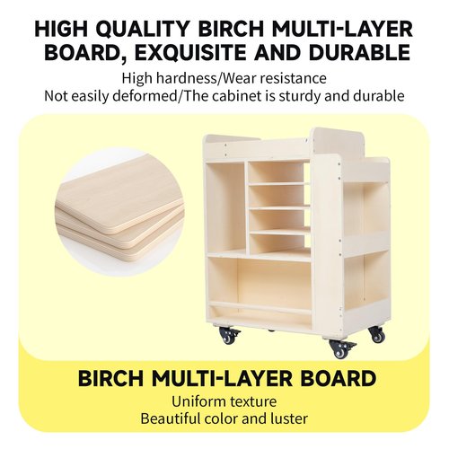 lukar Wooden Art Storage Cart with Wheels, 25.6" Art Supply Storage Organizer Cart, Multi-Functional Rolling Utility Carts for Kid, Arts Activity Carts for Storing A4 Paper, Brushes, Paint