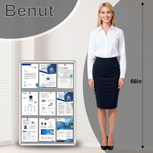 Benut 36"x24" Enclosed Bulletin Board with Locking Door, Tamper-Proof Dispaly Case, Aluminium Frame, Outdoor Bulletin Board Weatherproof, Lockable Cork noticeboard for School,Office,etc