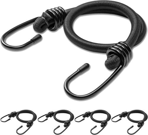 Aegero 24-Inch Heavy-Duty Bungee Cords - 5-Pack Extra Strong Elastic Straps for Outdoor Use | Black