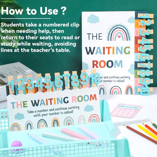 Boho Classroom Management Waiting Room Clip Chart Teacher's Helper Waiting Room Poster Wooden Number Clips for Back to School Elementary Classroom Must Haves Teacher Supplies Bulletin Board Decor