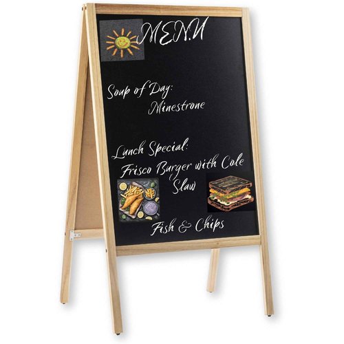 Tablecraft A-Frame Chalkboard Floor Sign, Natural Paulownia Wood, 24"x25"x41", Double-Sided Folding Chalk Sandwich Board Walk Way Message Display, Rustic Menu Board, Weddings, Cafes, and Restaurants