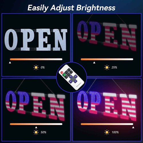 LemonNova 30'' x 10" LED Open Signs for Buisness, Remote Control and Adjustment Brightness & Speed - 14 Mode, Large Open Closed Sign for Bar Store Restaurant Office Hotel Salon USA Flag