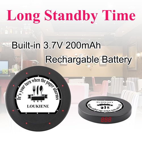 LOUKIENE Restaurant Pager System, 10 Pagers, Wireless Coaster Beepers Guest Customer Queue Pagers for Food Truck Church Nursery Clinic Coffee Shop Restaurants Bar with Vibration Flash Buzzer