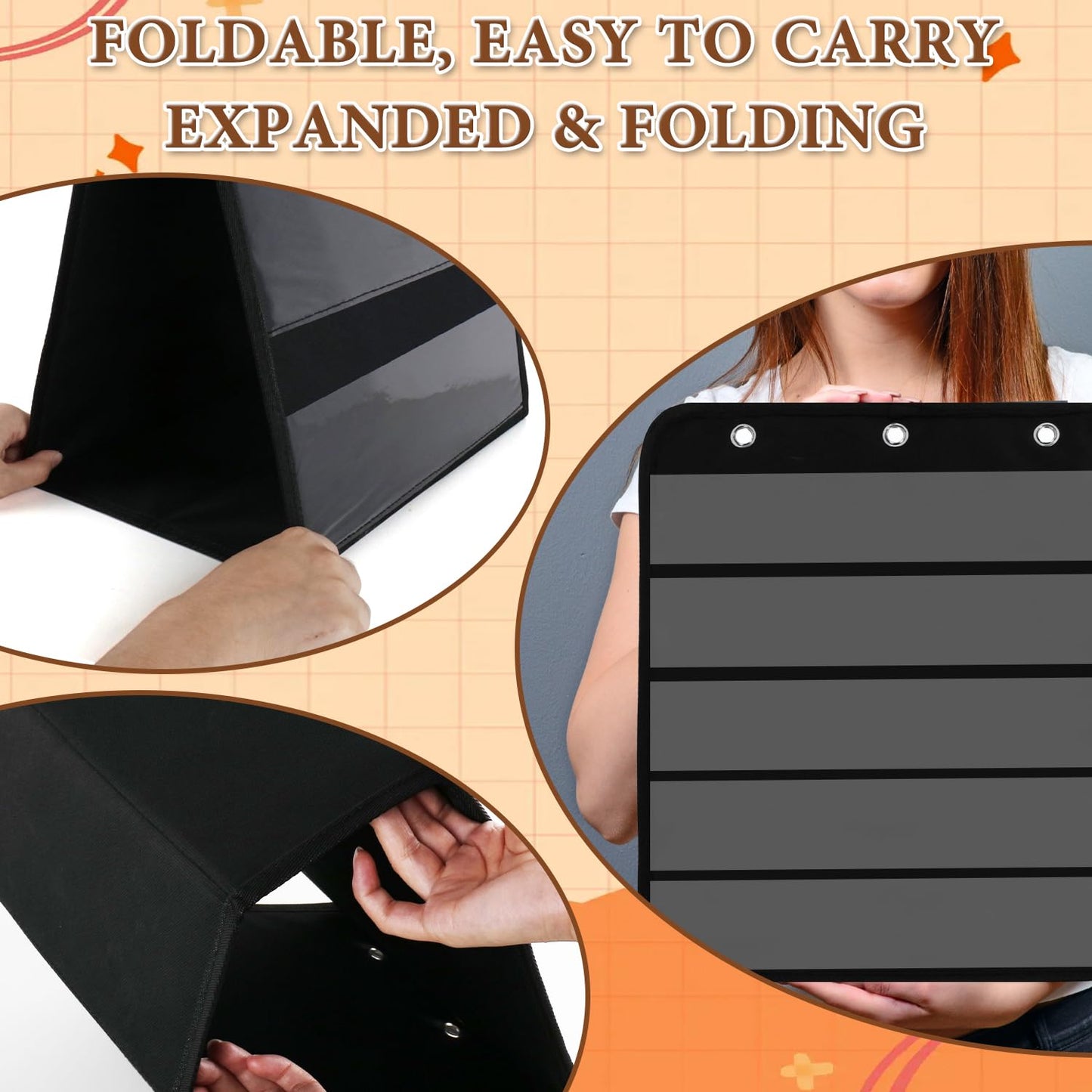 Tabletop Pocket Chart 14x17 Inch - 3 Page Flip Design 8 Sides Portable Sticker Display Stand Oxford Fabric Teaching Organizer for Classroom, Homeschool & Teacher Supplies(Patent Pending)