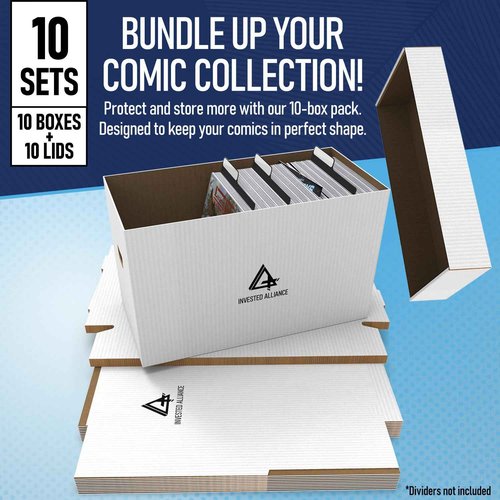 Premium Short Comic Book Storage Box (10 Pack - White). Thick Cardboard Comic Book Box/Cabinet. Comics Books Bin for 150-175 Collectibles. Comics Boxes Storage Case/Cabinet to Showcase Collectibles.