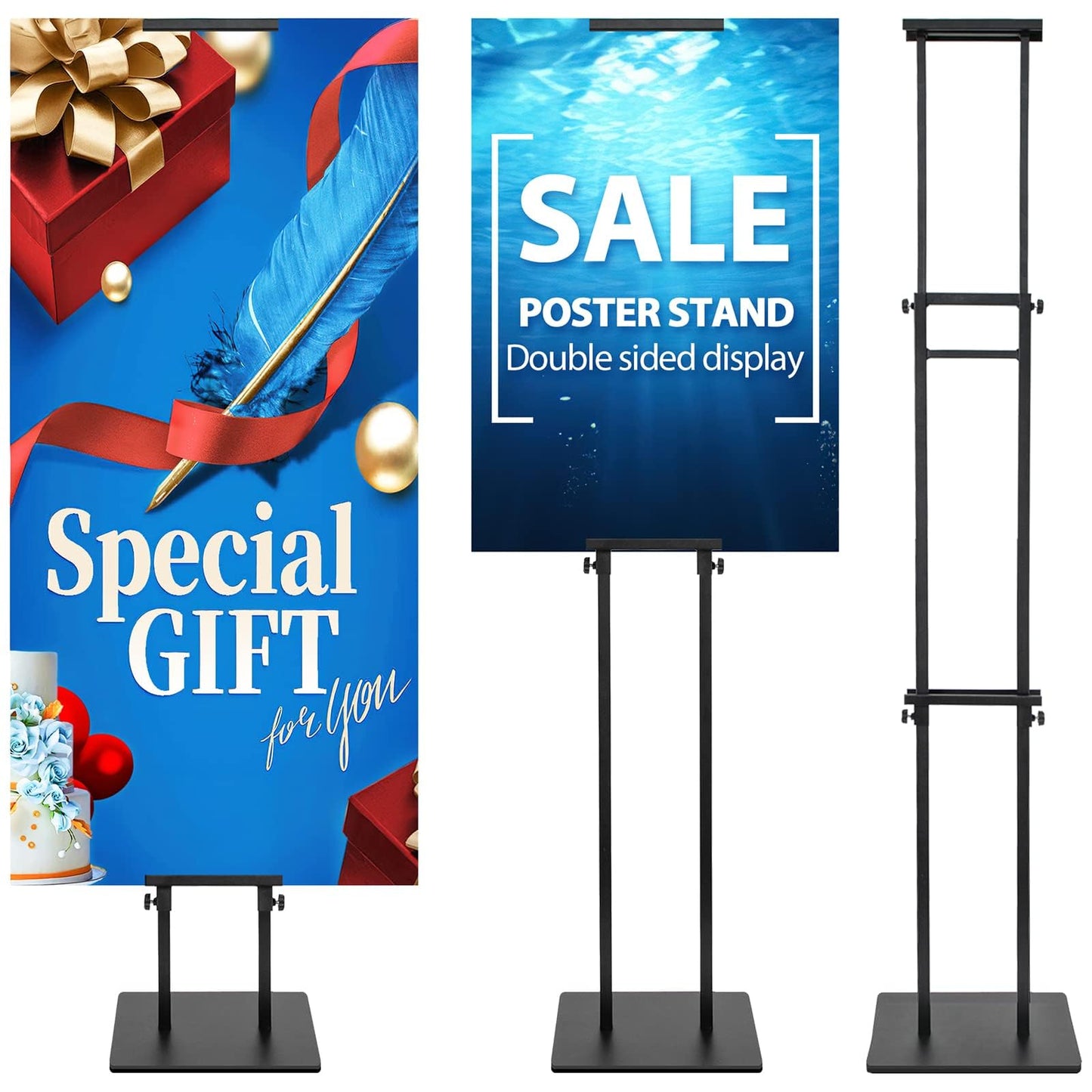 VAIIGO Pedestal Poster Sign Stand for Double Sided Display, Adjustable Poster Board Stand Height Up to 80", Heavy Duty Floor Standing Sign Holder for Board, Foam, Banner Display Stand, Black 1Pack