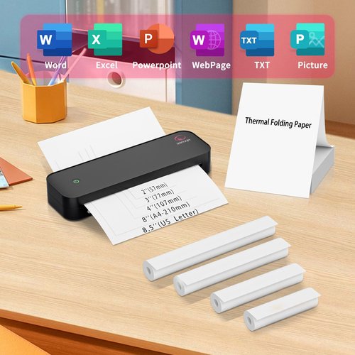 yanxio Portable Printers Wireless for Travel, Portable Printer, Inkless Thermal Printer, Support A4/8.5 x 11'' Thermal Paper for Office, Travel, Home, Support iOS, Android, Windows