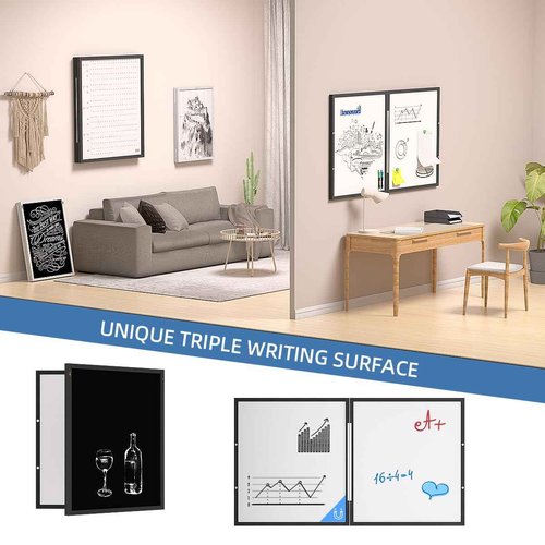 INNOVART Hidden Magnetic Dry Erase Whiteboard 24”x18”, Secret Dry Erase Board, Secret Marker Board Poster Frame w/Chalk Board Surface, Foldable Whiteboard Includes Poster, Acrylic Protect Film, Maker