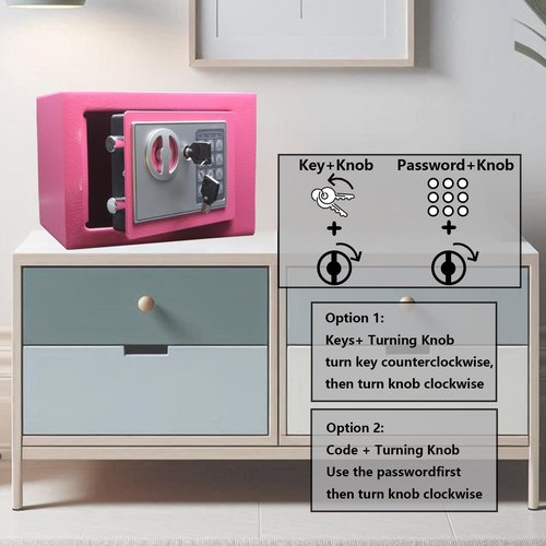 Yuanshikj Electronic Deluxe Digital Security Safe Box Keypad Lock Home Office Hotel Business Jewelry Gun Cash Use Storage (Pink)