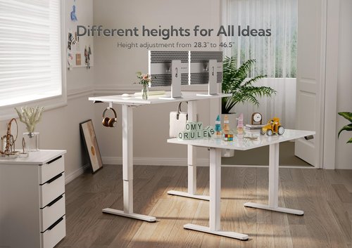 Claiks Glass Standing Desk, 40x24 Inch Small White Stand Up Desk Electric Adjustable Height Quick Install Computer Desk for Home Office, Super White