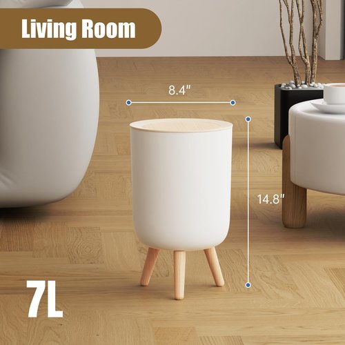 URALFA Motion Sensor Trash Can with Lid, 1.8 Gallon Electric Bathroom Garbage can, Small White Wastebasket Touchless Trash Bin with Legs, Automatic Mini Trashcan for Toilet, Bedroom, Office, White