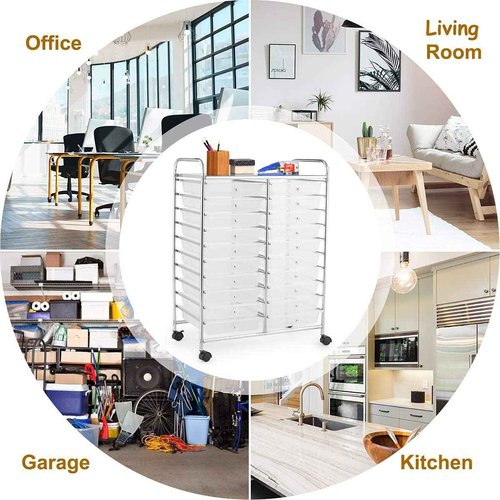 20-Drawer Rolling Storage Cart, Mobile Book Paper Organizer Utility Trolley with Wheels, Ideal for School, Office, Home (Clear)