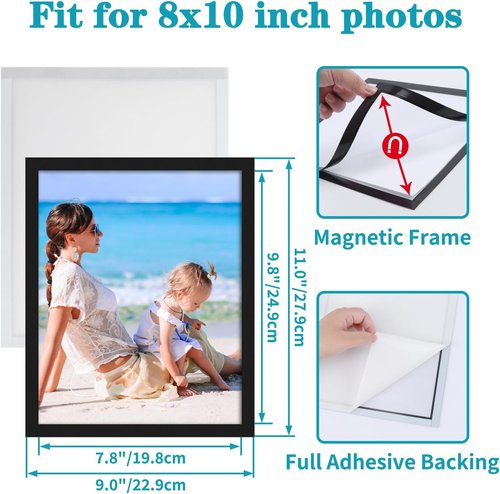 CRUGLA Magnetic Picture Frames - 30 Packs of 8x10 Self-Adhesive Black Photo Frames for Refrigerator