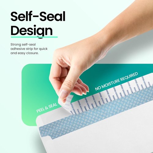 PBC Security Business Envelopes - Letter Size 4-1/8" x 9-1/2" | Peel & Seal, 500 Count, White