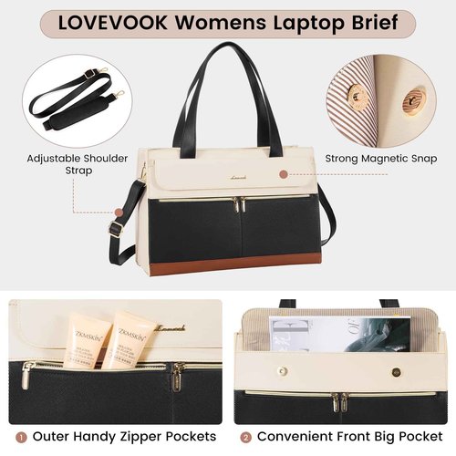 LOVEVOOK Laptop Bag for Women 17.3 Inch Laptop Tote Work Bags Professional Leather Computer Briefcase Waterproof Handbag Shoulder Large Capacity Business Teacher Office Crossbody Purse