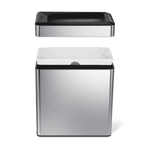 simplehuman 10 Liter / 2.6 Gallon Profile Open Trash Can, Slim Trash Can for Bedroom, Bathroom, Office, Brushed Stainless Steel