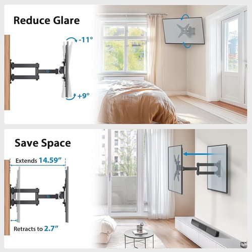 Pipishell Full Motion TV Wall Mount - Fits 13-43 Inch Flat & Curved Screens | Max VESA 200x200mm, 44lbs Capacity