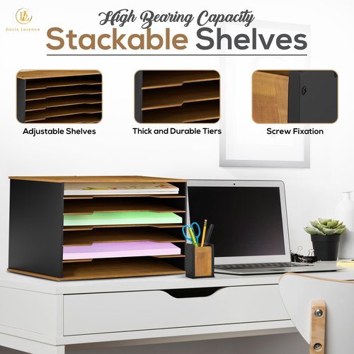Ultimate Wooden Paper Organizer 20.25"W x 12.25"H x 13.25"D, 6-Tier Storage for 12"x18" & 11"x17" Sheets, Includes Matching Pen Holder & Tray, Ideal for Office, Home, Art Room and Classroom