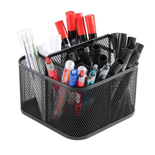 Yomjarl Desk Pen Organizers,360 Degree Rotating Pen Holder with Handle,Desk Organizer Office Supplies,Metal Mesh Makeup Organizer,Workspace and Home,Art Supply Storage Box Caddy-Rectangular,