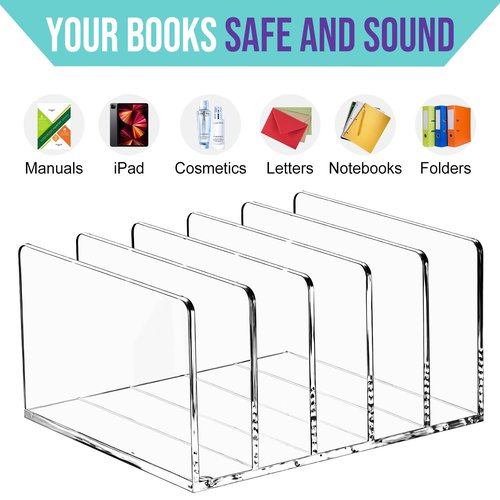 RAJOVE 2 Pack Acrylic Desk Letter Organizer, 5 Compartments Clear File Mail Organizer for Desk, Multifunction Modern Office Home Envelope Organizer for Office,Home, Classroom Bill, Document, Notebook