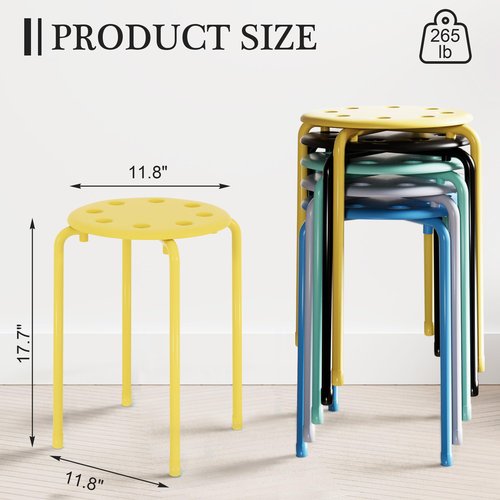VECELO Stacking Stools Set of 6, 17.7 Inch Standard Height, Portable Plastic Colourful Decoration Stools for School Classroom and Office, No Assembly Required, Yellow